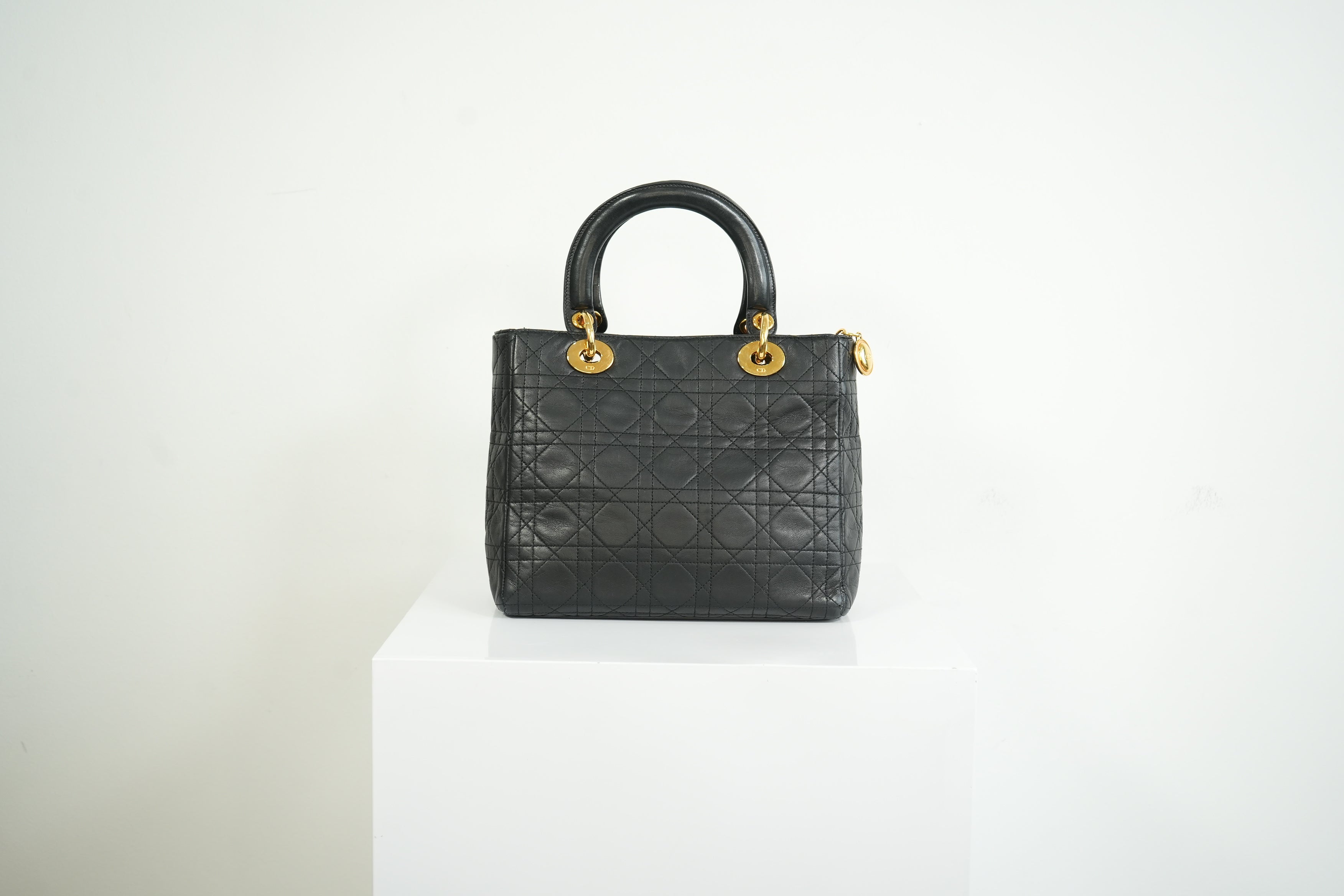 Christian Dior Lady Dior Black Cannage Quilting and Gold-Tone Hardware