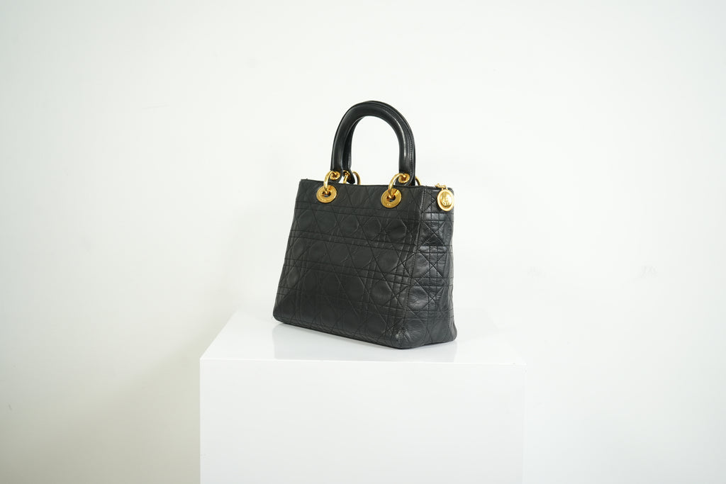Christian Dior Lady Dior Black Cannage Quilting and Gold-Tone Hardware
