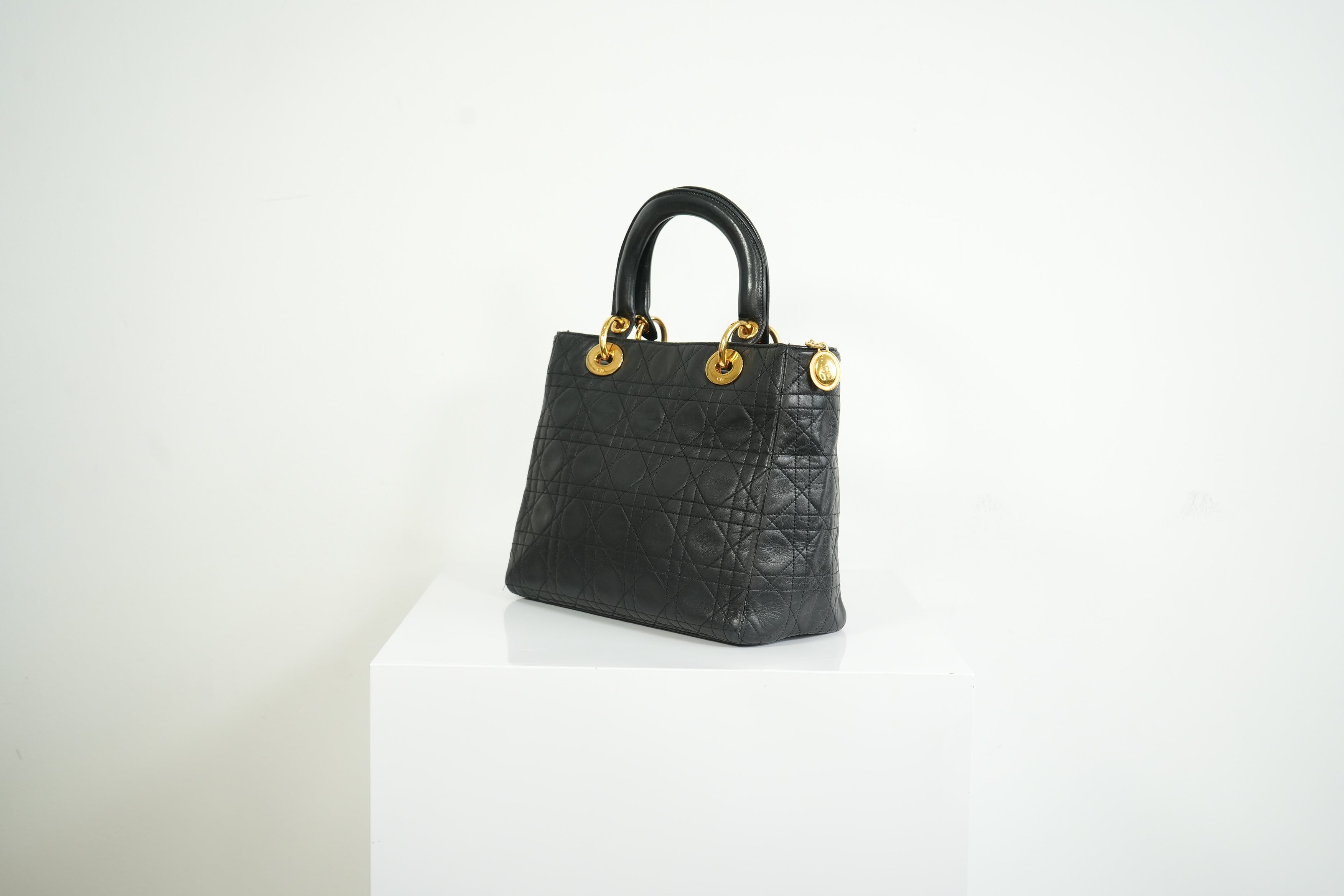Christian Dior Lady Dior Black Cannage Quilting and Gold-Tone Hardware