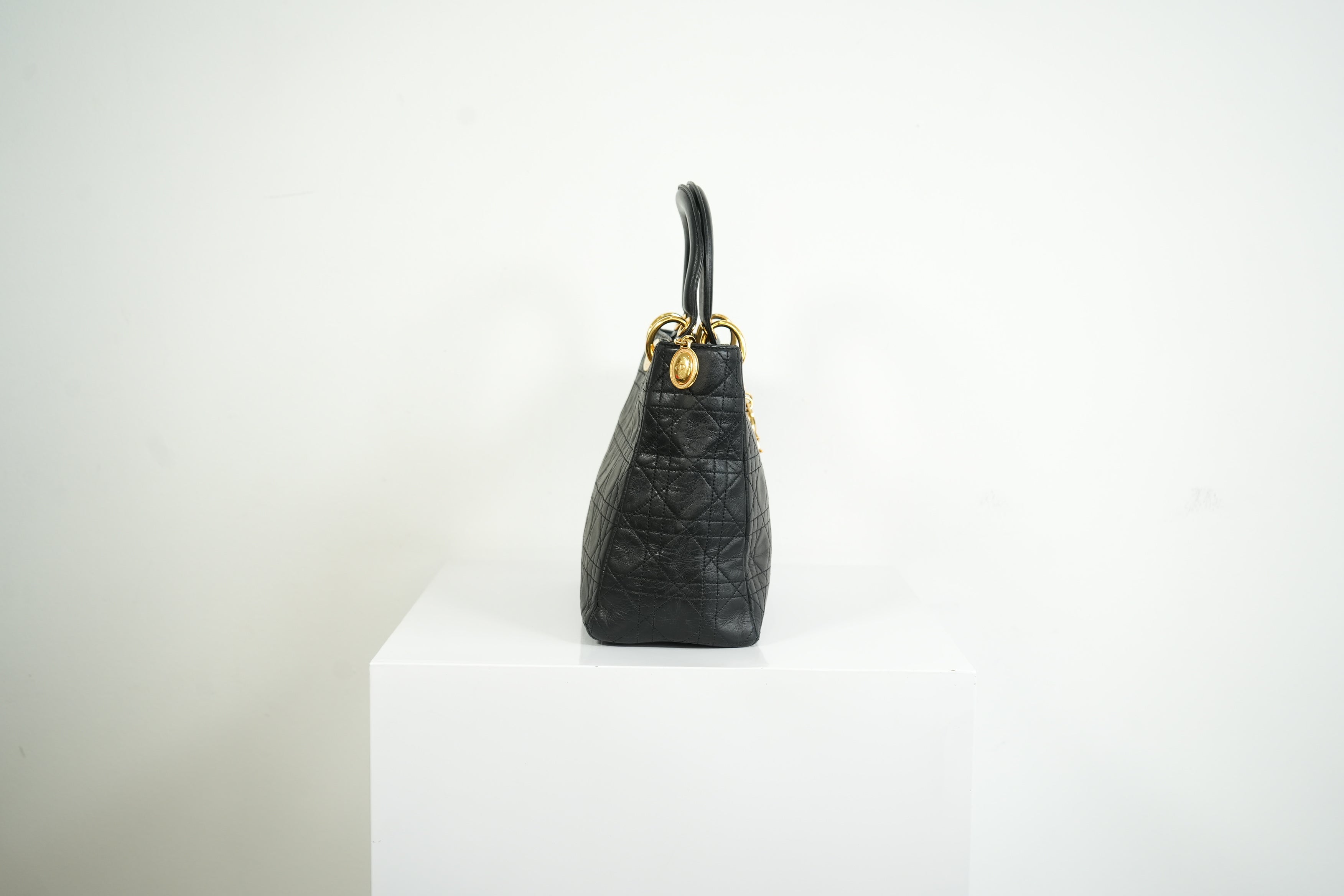Christian Dior Lady Dior Black Cannage Quilting and Gold-Tone Hardware