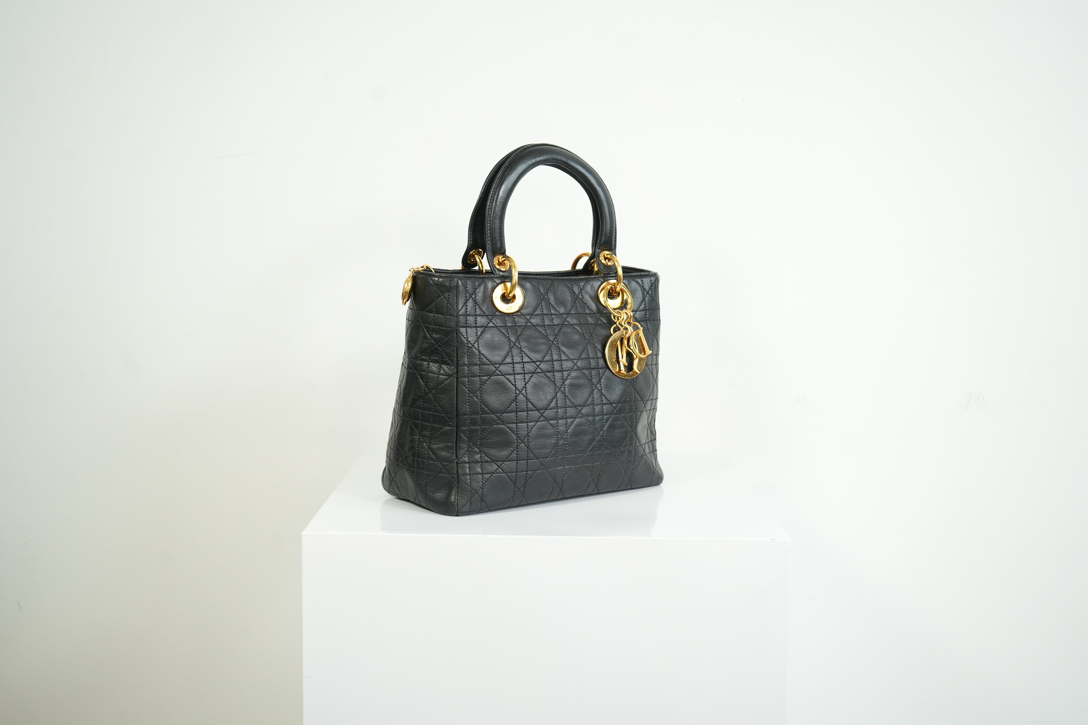 Christian Dior Lady Dior Black Cannage Quilting and Gold-Tone Hardware