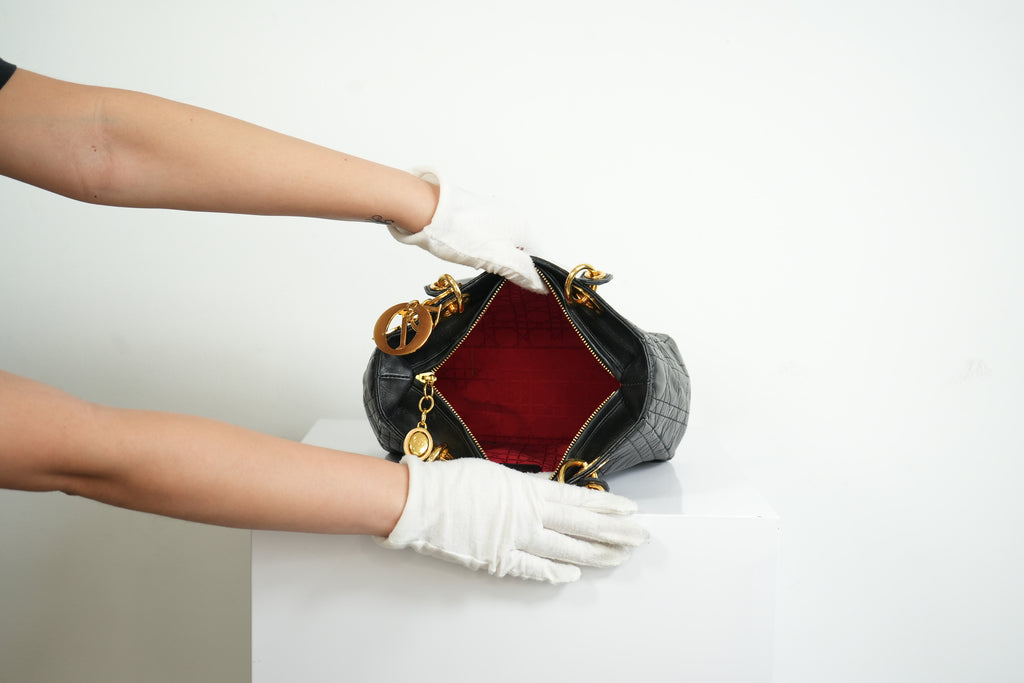 Christian Dior Lady Dior Black Cannage Quilting and Gold-Tone Hardware