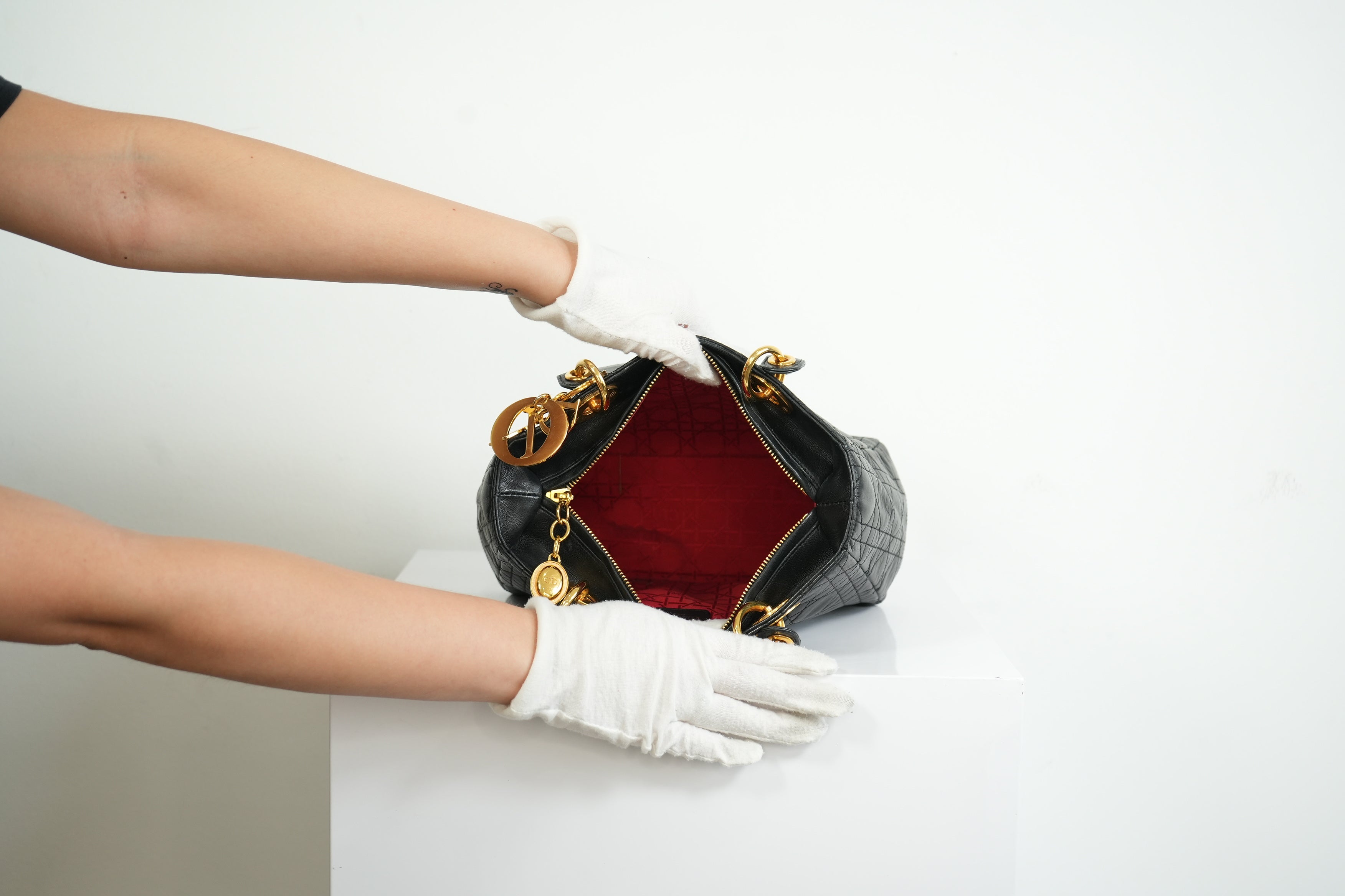 Christian Dior Lady Dior Black Cannage Quilting and Gold-Tone Hardware