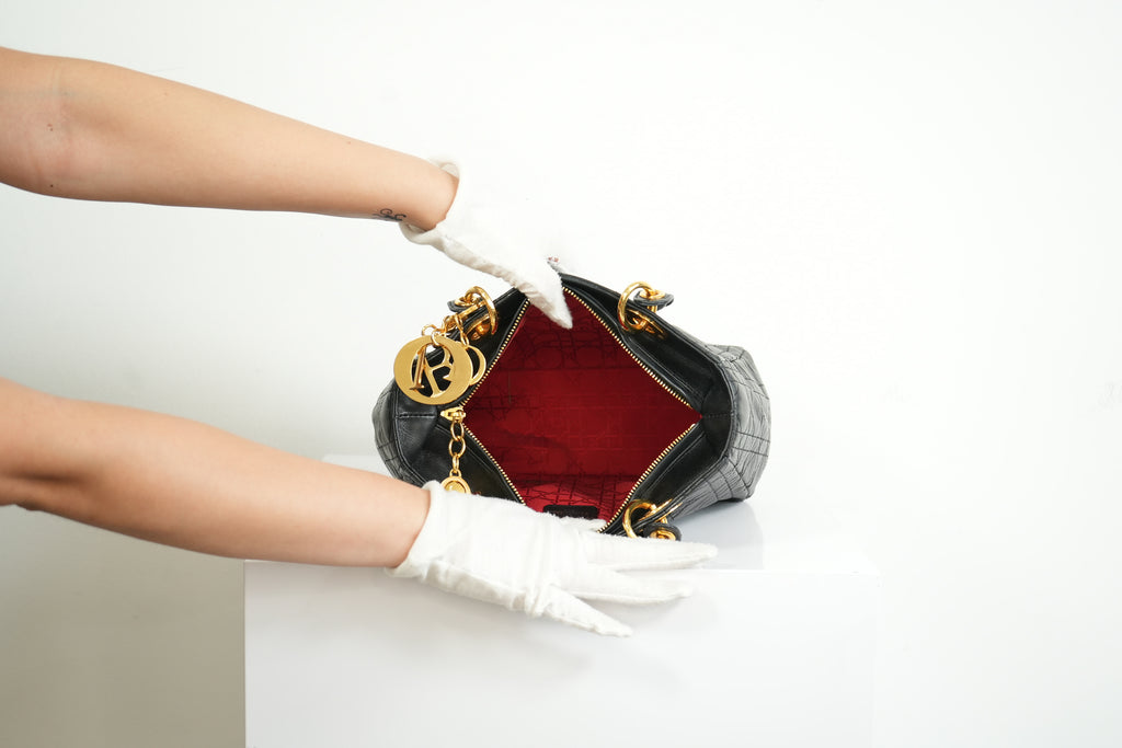 Christian Dior Lady Dior Black Cannage Quilting and Gold-Tone Hardware