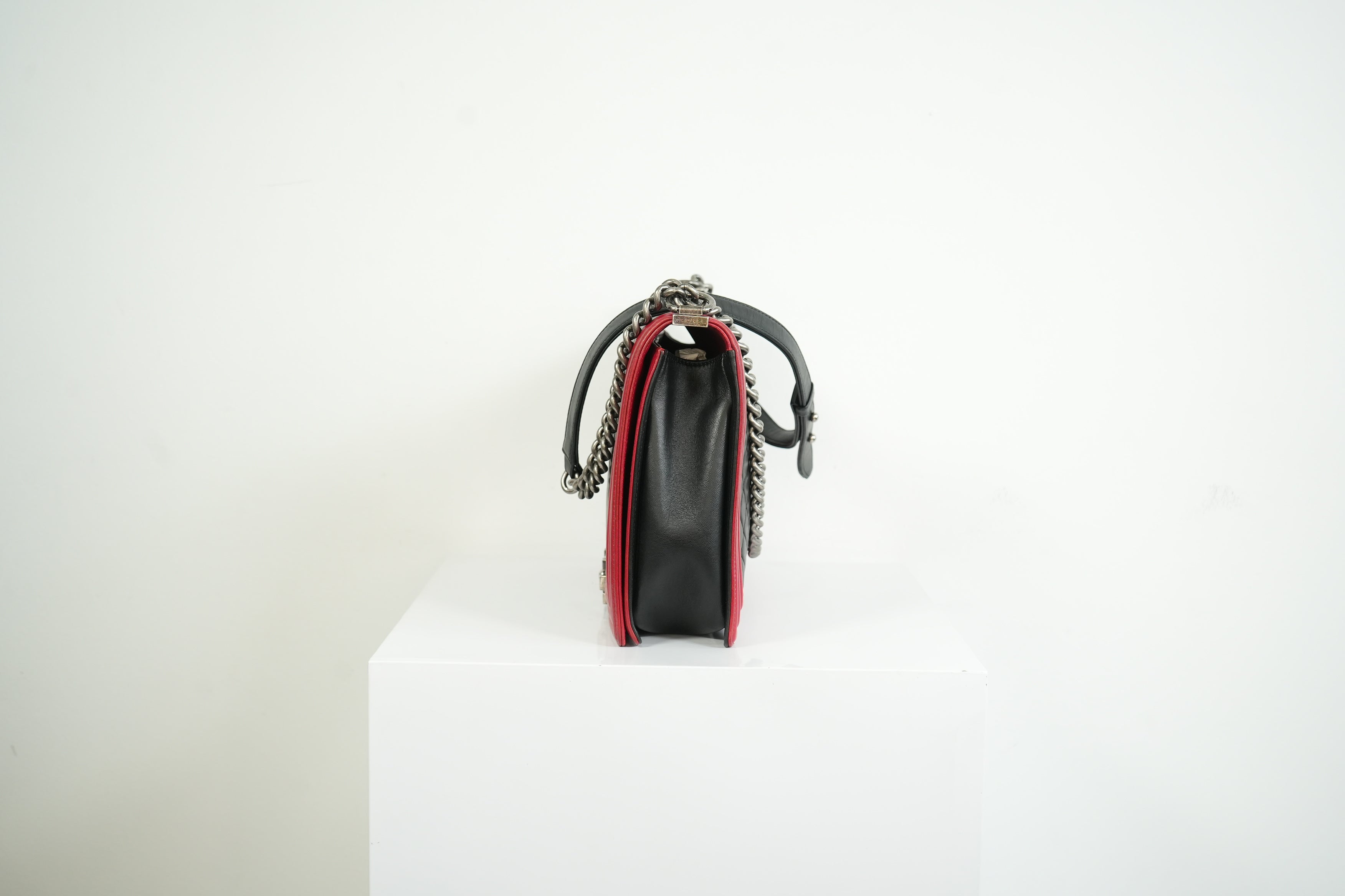 Chanel Boy Large Black and Red Quilted Leather
