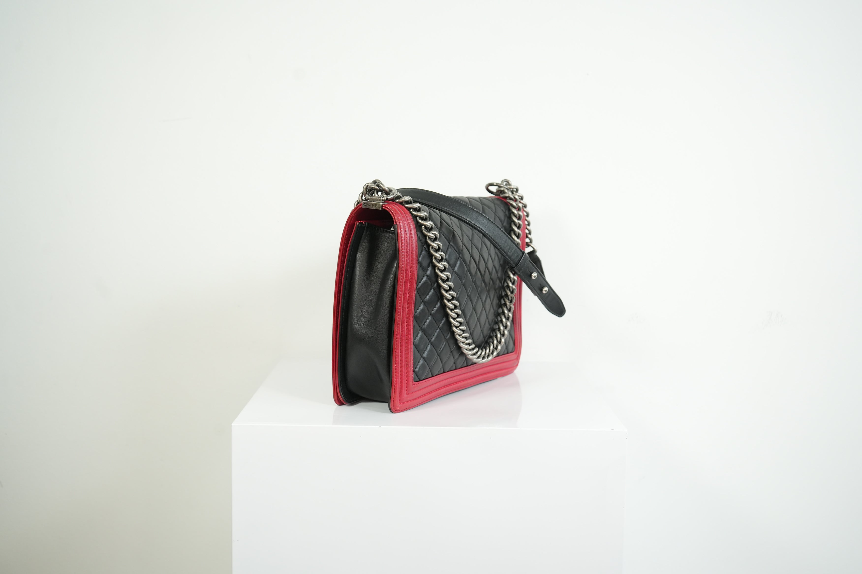 Chanel Boy Large Black and Red Quilted Leather