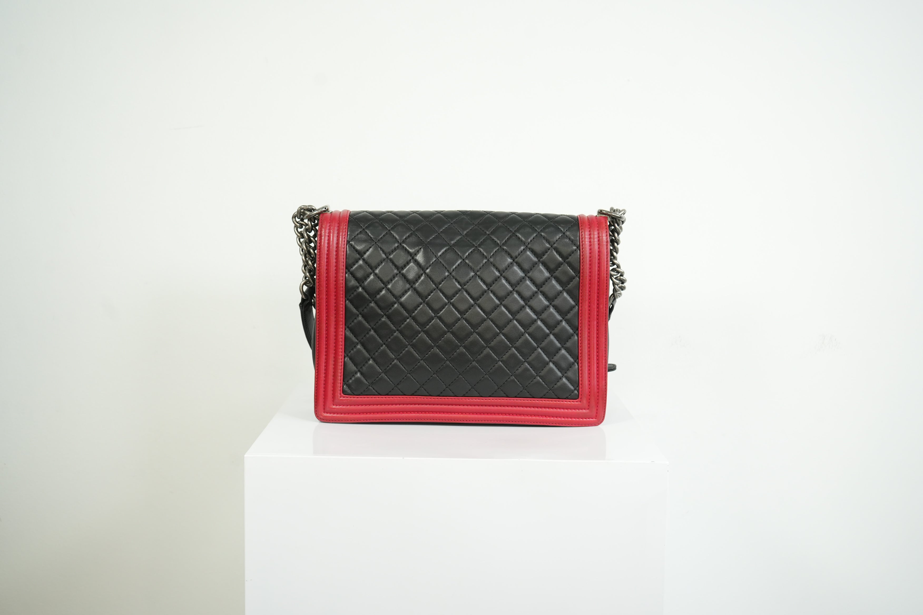 Chanel Boy Large Black and Red Quilted Leather