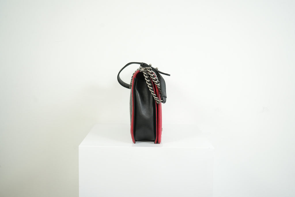 Chanel Boy Large Black and Red Quilted Leather