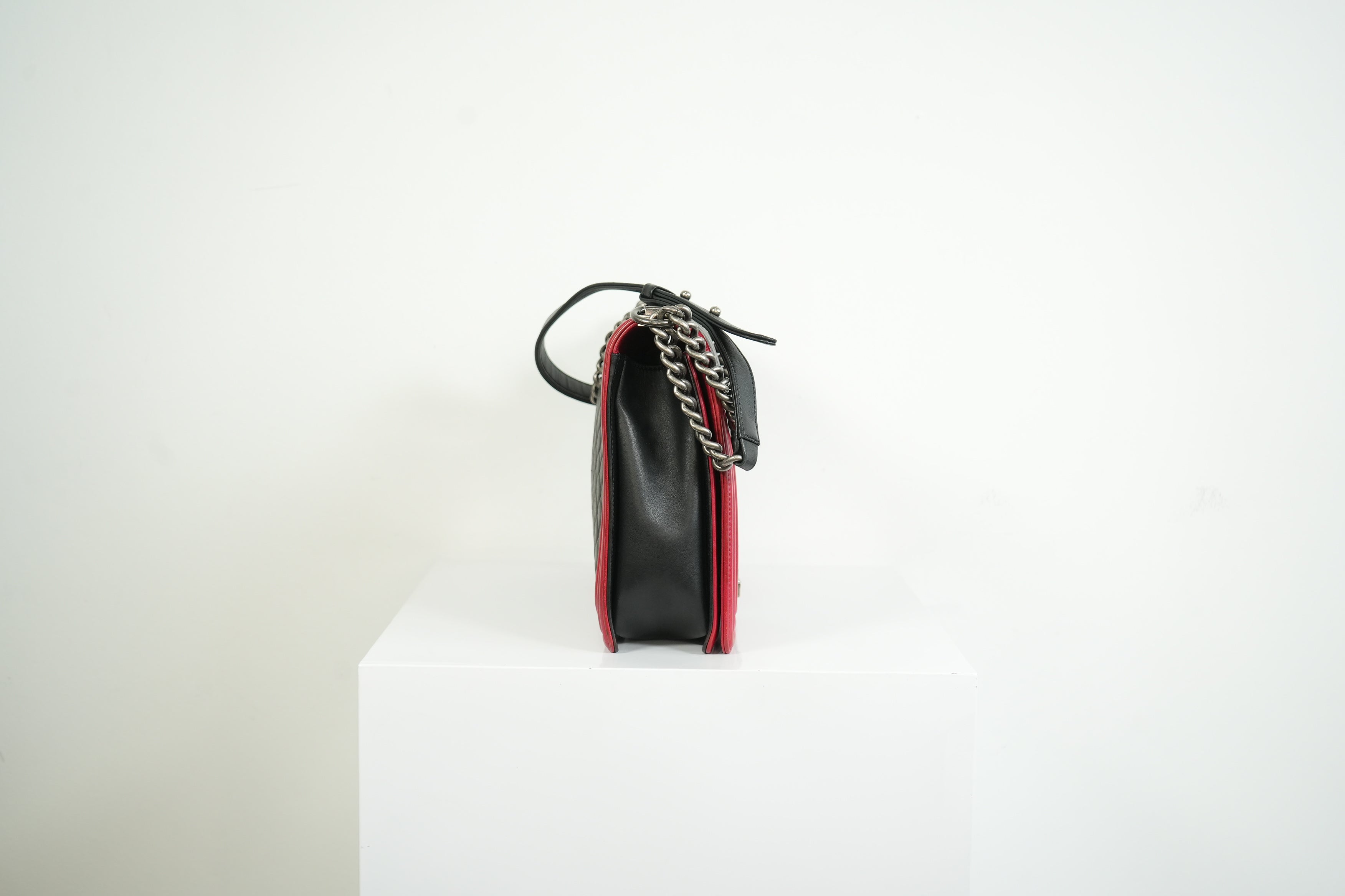 Chanel Boy Large Black and Red Quilted Leather
