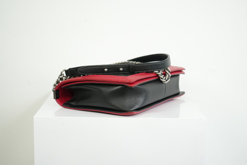 Chanel Boy Large Black and Red Quilted Leather