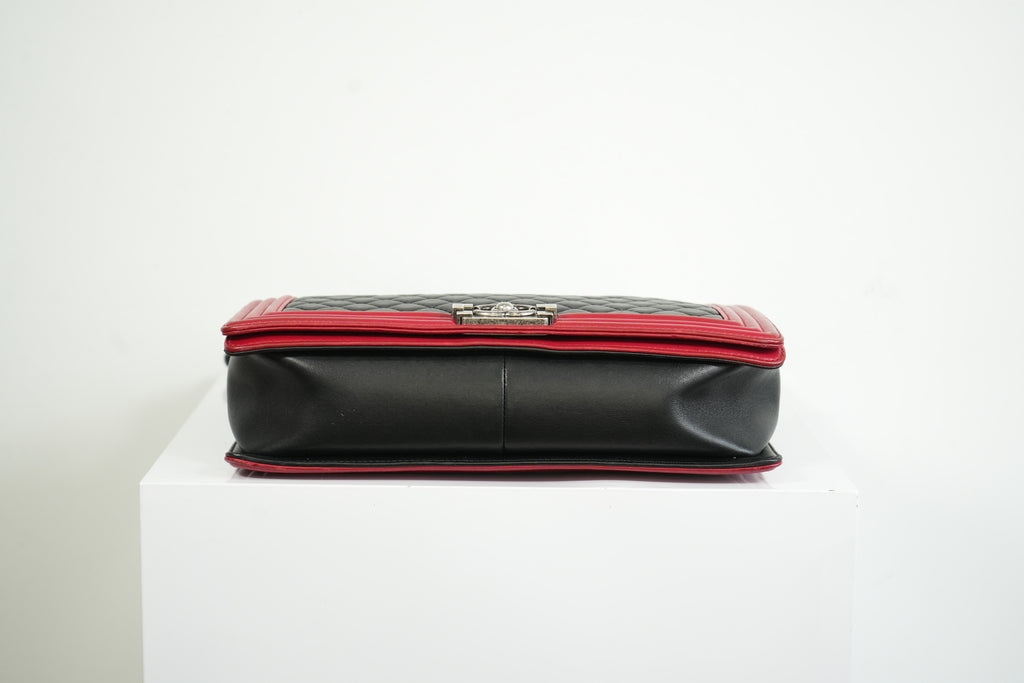Chanel Boy Large Black and Red Quilted Leather