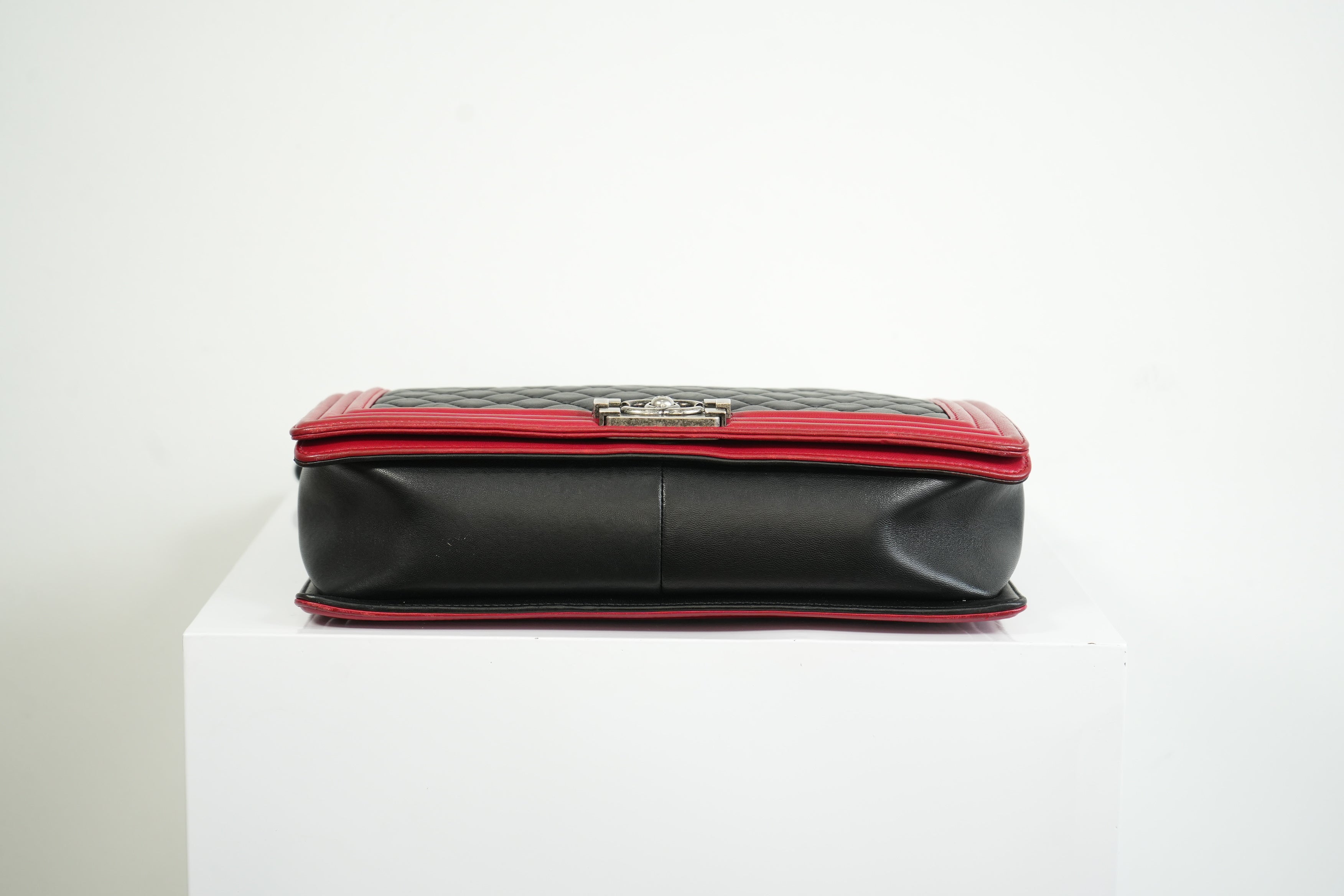 Chanel Boy Large Black and Red Quilted Leather
