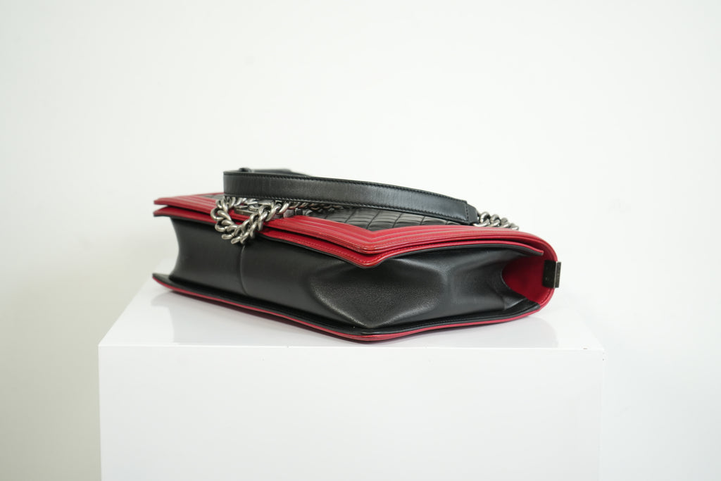 Chanel Boy Large Black and Red Quilted Leather