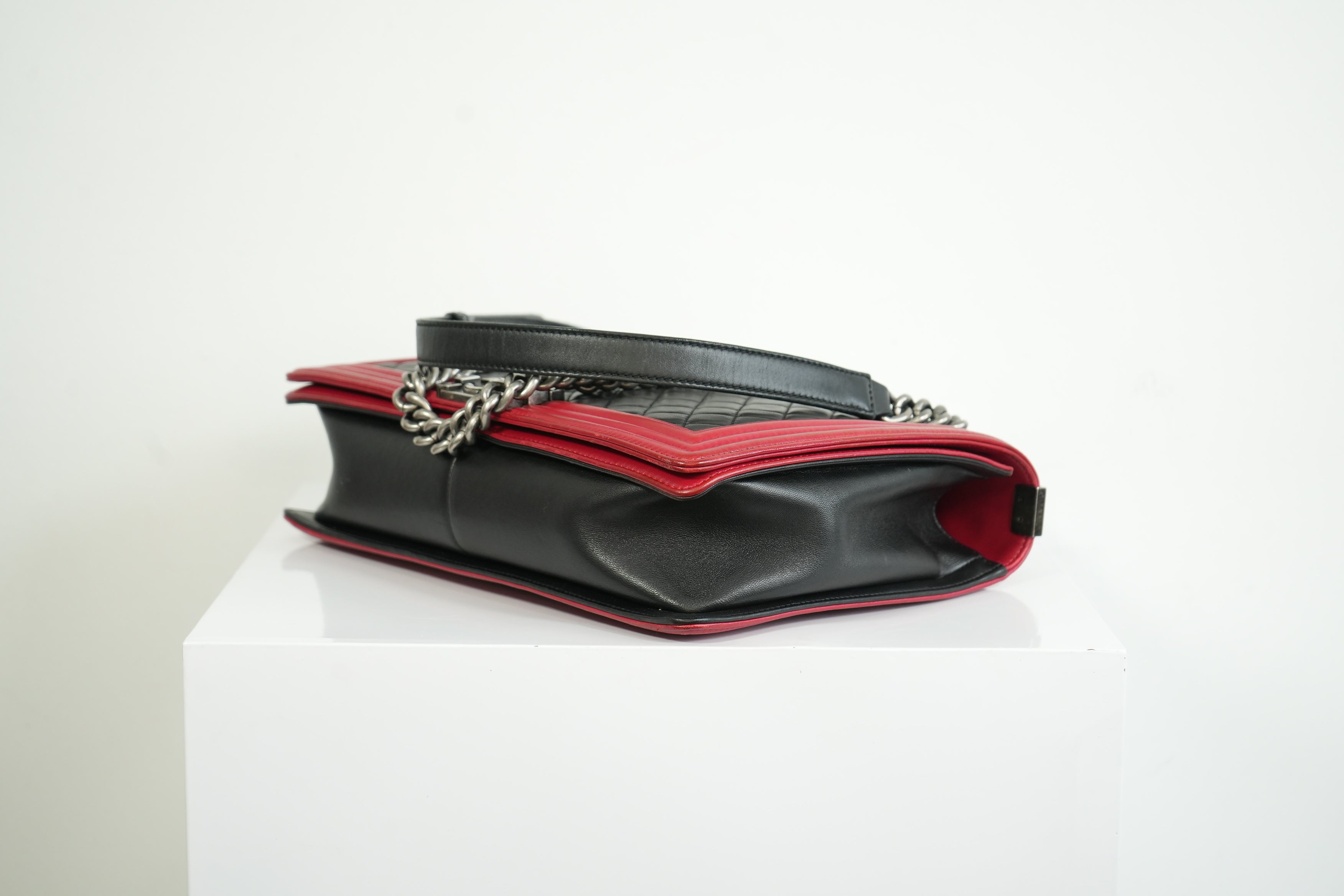 Chanel Boy Large Black and Red Quilted Leather