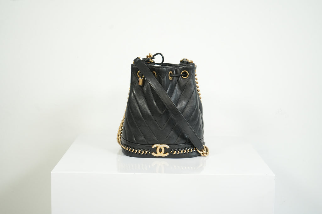 Chanel Black Paris-Cosmopolite Small Bucket Bag W/Dust Bag