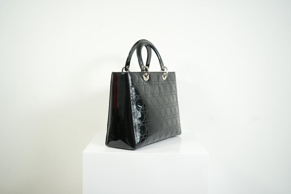 Christian Dior Lady Dior Black Patent Leather