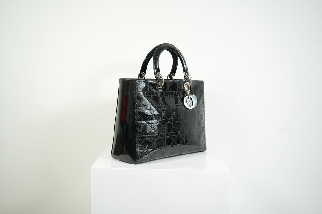 Christian Dior Lady Dior Black Patent Leather