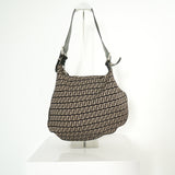 Vintage Fendi Zucchino Canvas Leather Shoulder Bag Brown Black