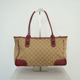 Gucci Sherry Line Princy Ribbon Canvas Leather Tote Bag Beige Red