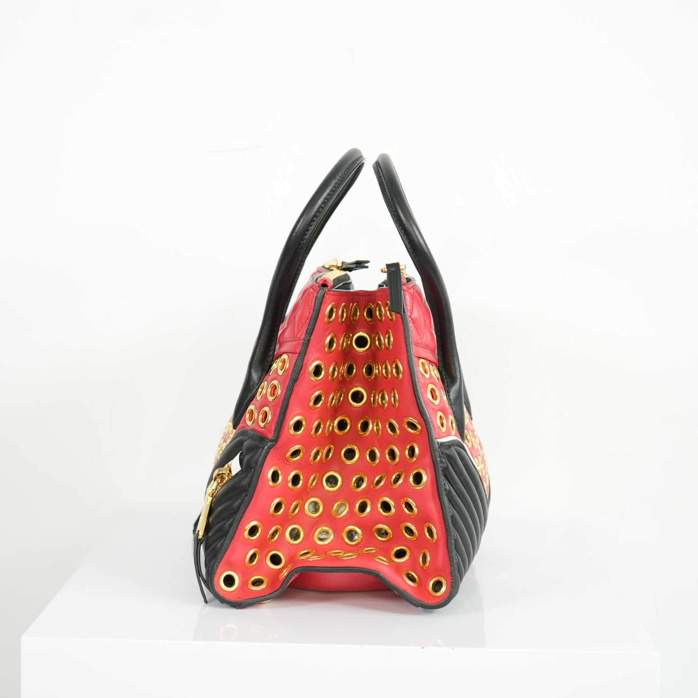 Miu Miu Eyelet Two-way Bag Lambskin Red Black