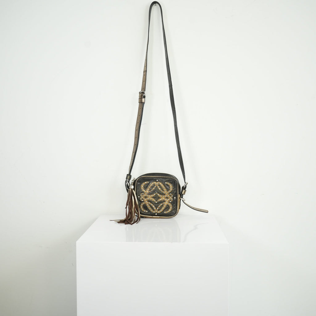 Loewe Anagram Logo Jeweled Leather Tassel Mini Shoulder Bag