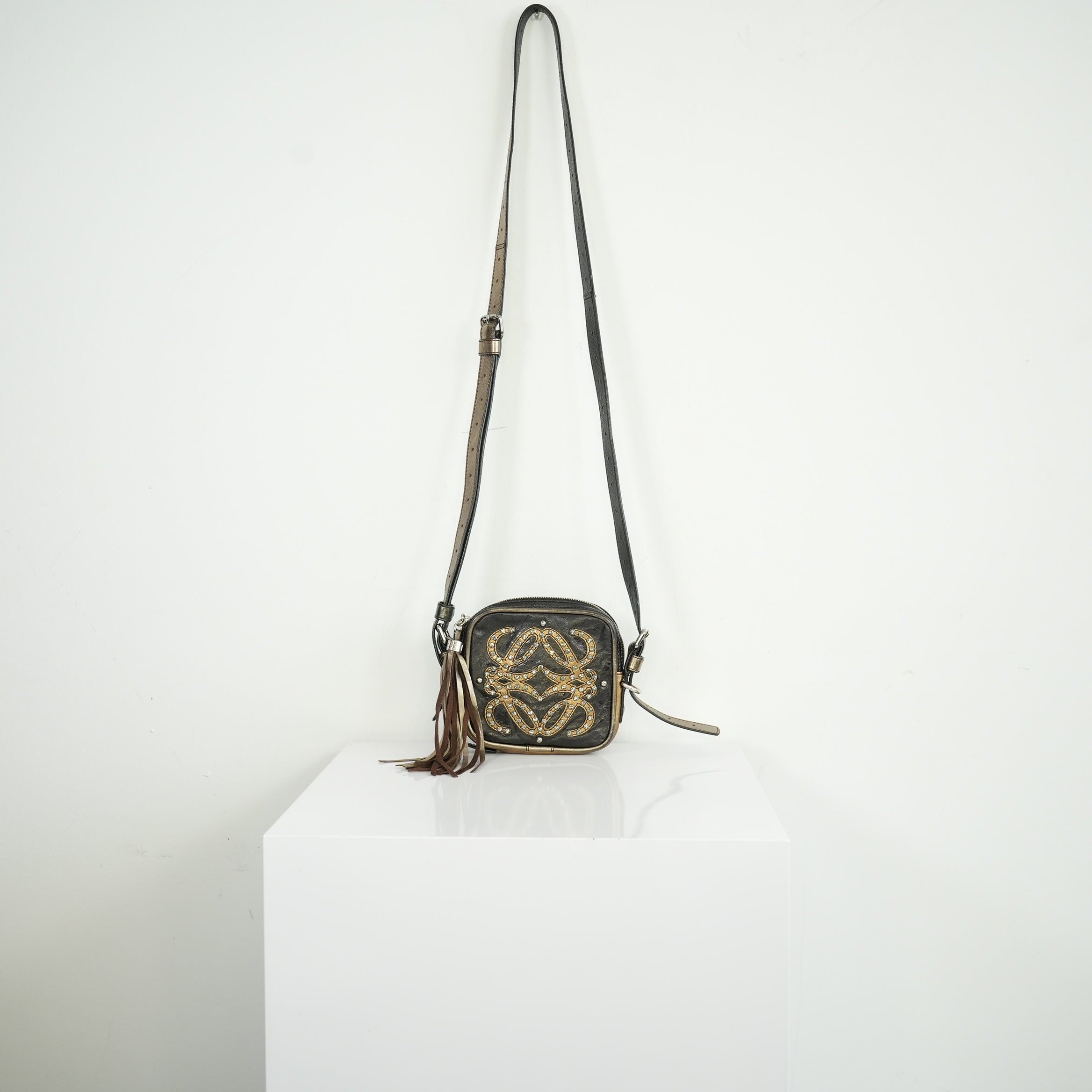Loewe Anagram Logo Jeweled Leather Tassel Mini Shoulder Bag