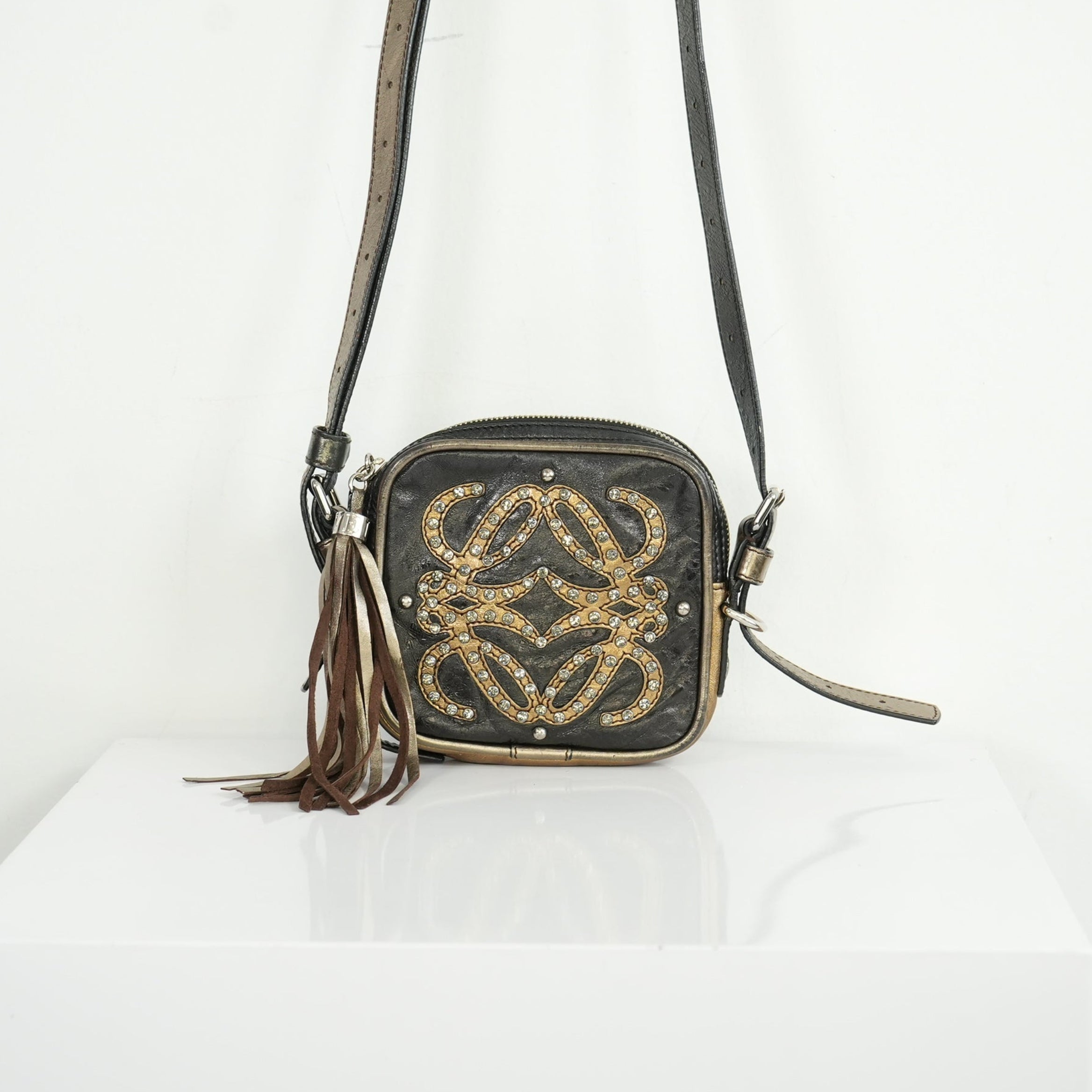 Loewe Anagram Logo Jeweled Leather Tassel Mini Shoulder Bag