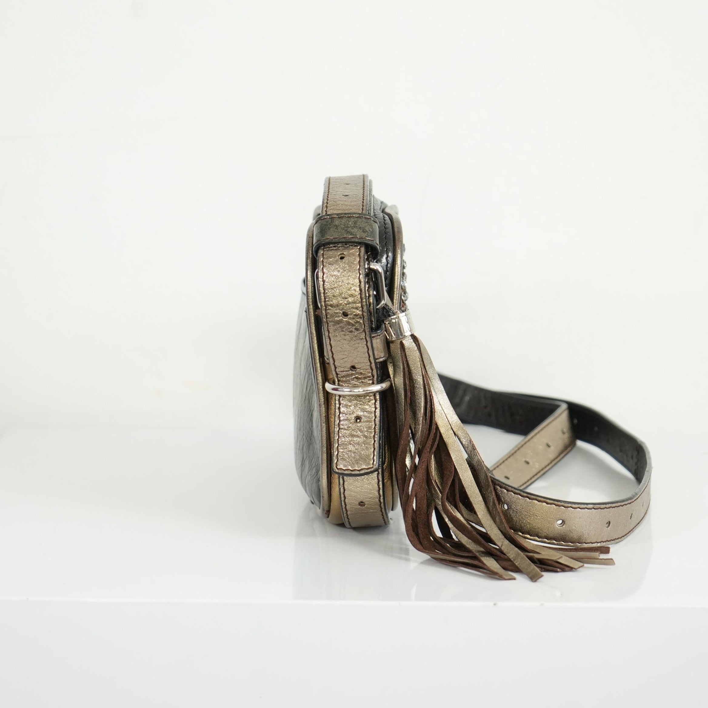 Loewe Anagram Logo Jeweled Leather Tassel Mini Shoulder Bag