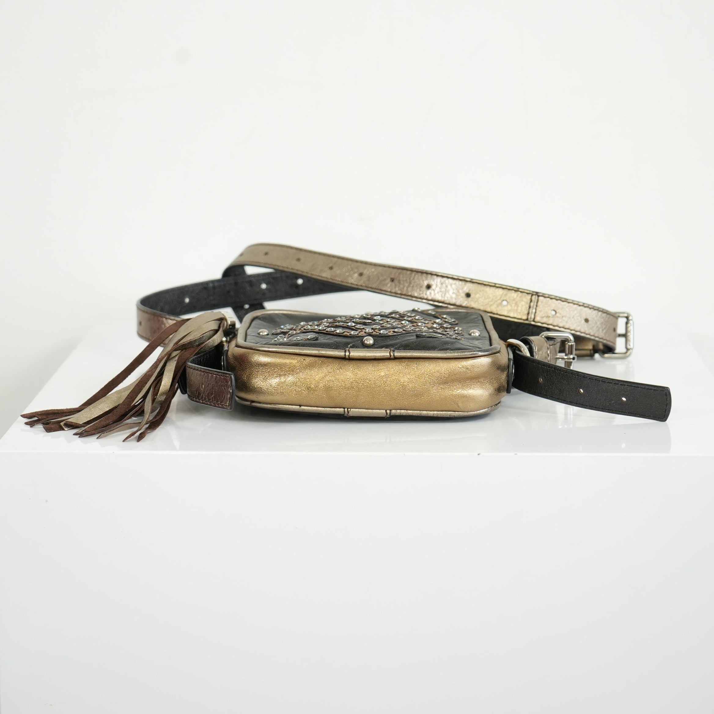 Loewe Anagram Logo Jeweled Leather Tassel Mini Shoulder Bag