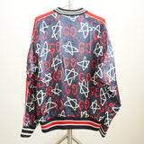Gucci Ghost Satin Varsity Jacket Navy Blue Red