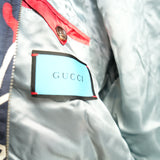 Gucci Ghost Satin Varsity Jacket Navy Blue Red