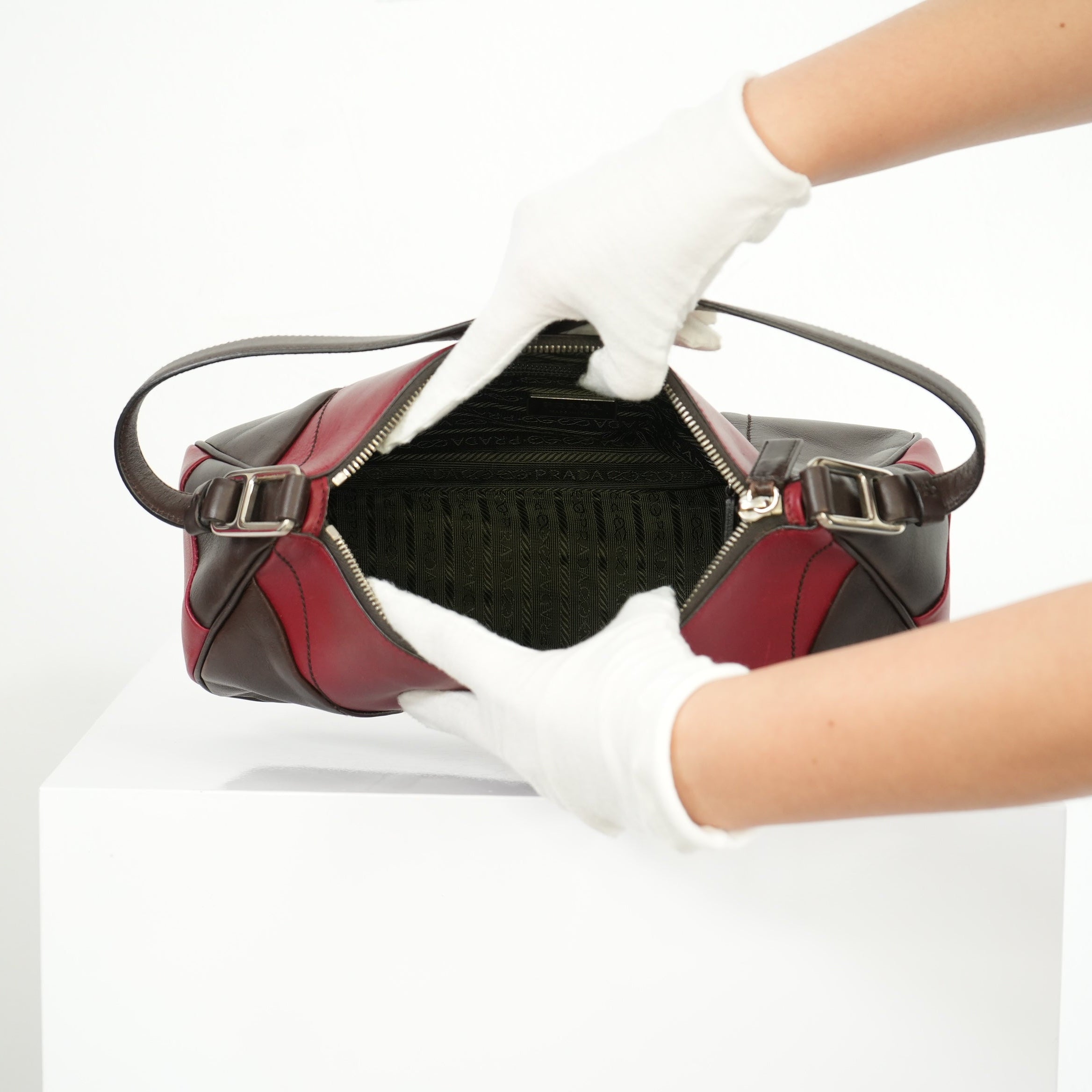 Prada Vintage Red and Brown Shoulder Bag