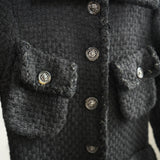 Chanel Long Tweed Button Front Coat Gray Size 34 Women's