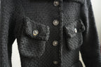 Chanel Long Tweed Button Front Coat Gray Size 34 Women's