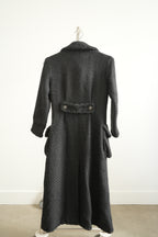 Chanel Long Tweed Button Front Coat Gray Size 34 Women's