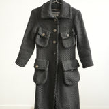 Chanel Long Tweed Button Front Coat Gray Size 34 Women's