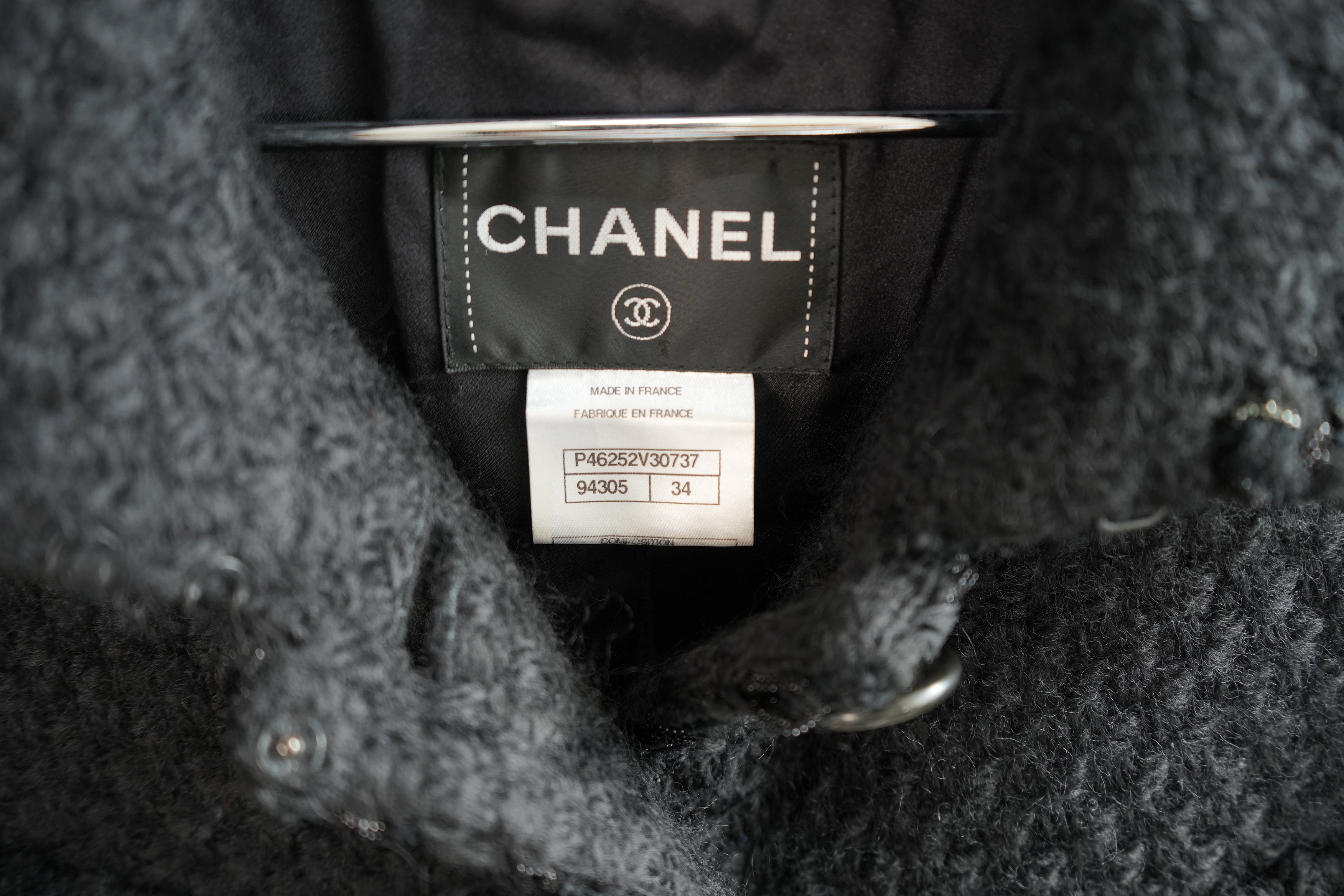 Chanel Long Tweed Button Front Coat Gray Size 34 Women's