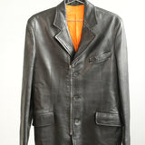 Hermes Black Leather 3-Button Blazer Jacket Orange Lining