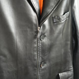 Hermes Black Leather 3-Button Blazer Jacket Orange Lining