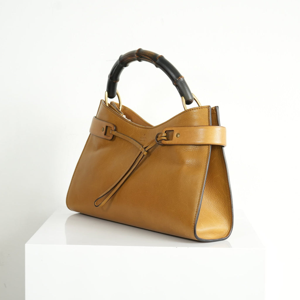 Gucci Vintage Bamboo Handle Leather Handbag