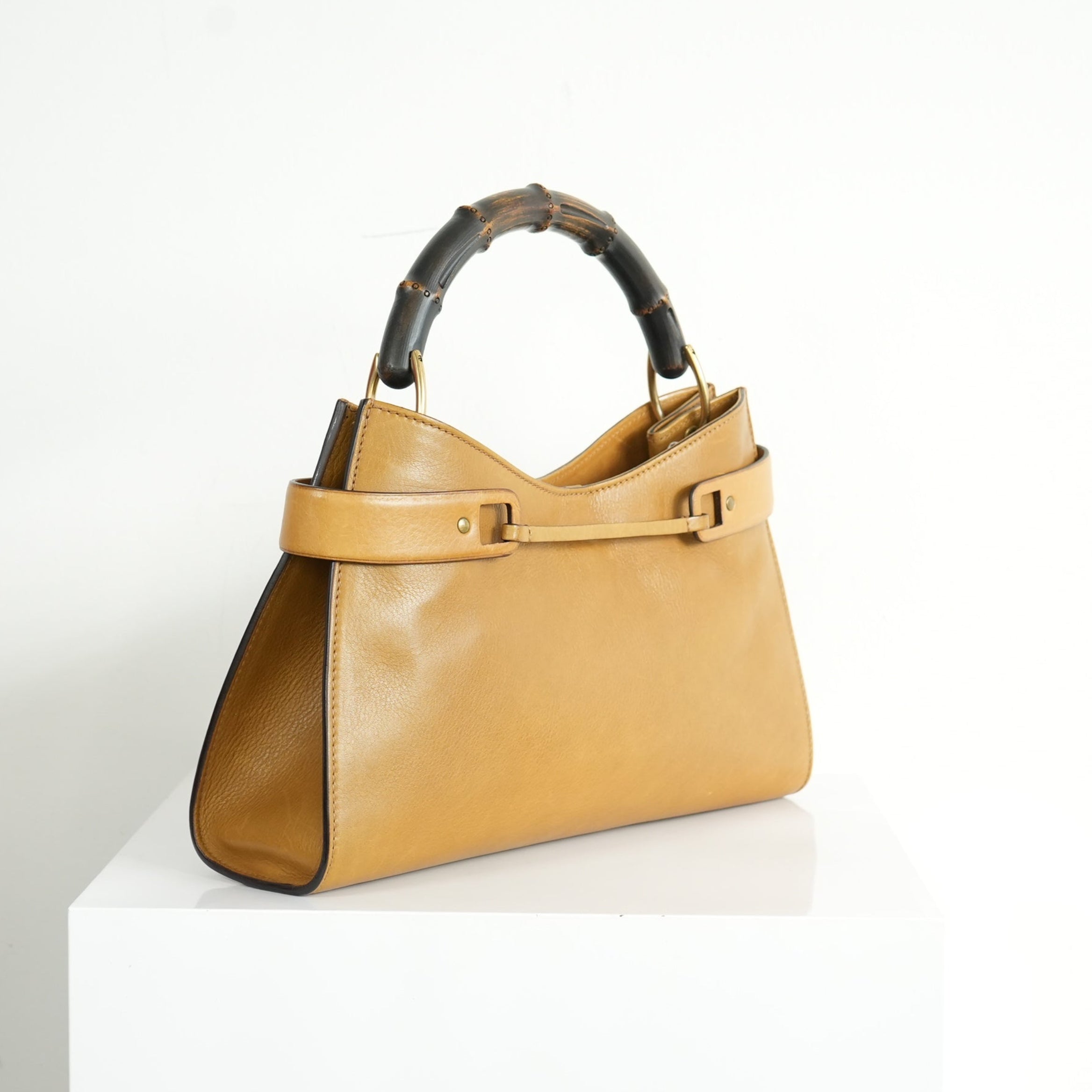 Gucci Vintage Bamboo Handle Leather Handbag