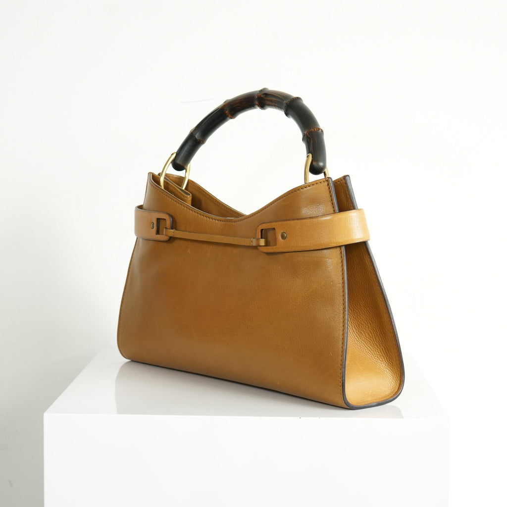 Gucci Vintage Bamboo Handle Leather Handbag