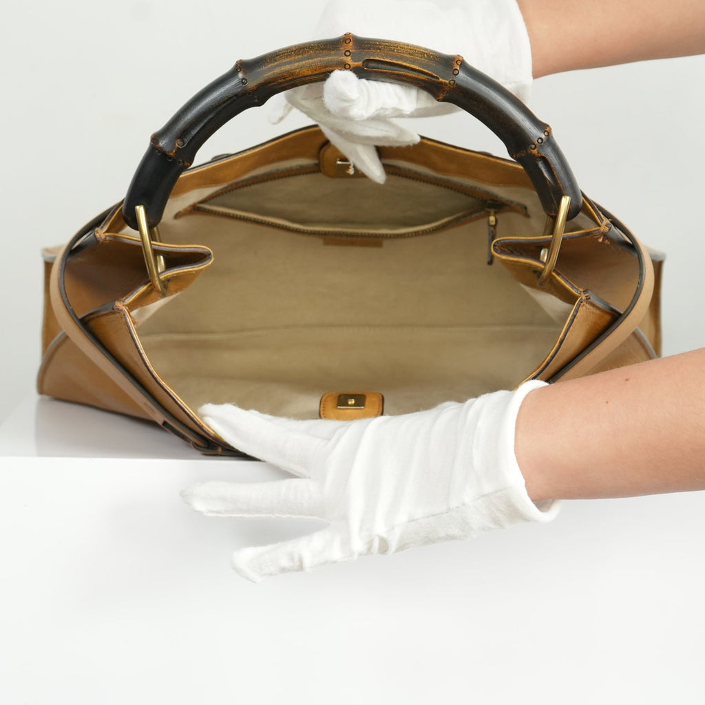 Gucci Vintage Bamboo Handle Leather Handbag
