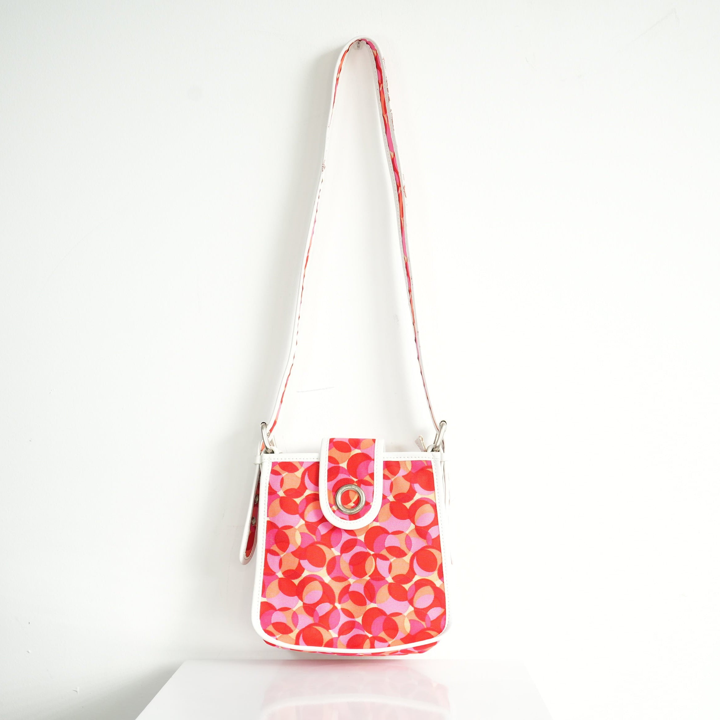 Celine Red Canvas White Leather Shoulder Bag