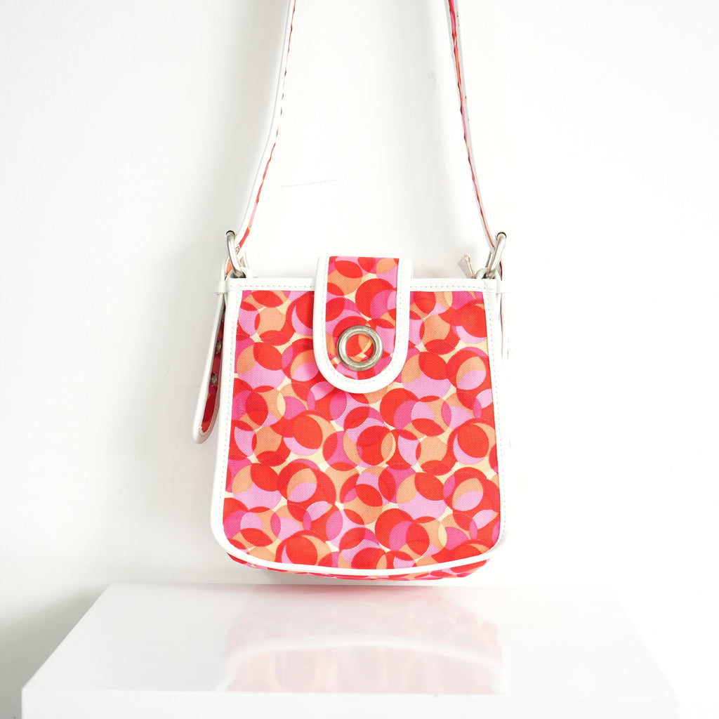 Celine Red Canvas White Leather Shoulder Bag