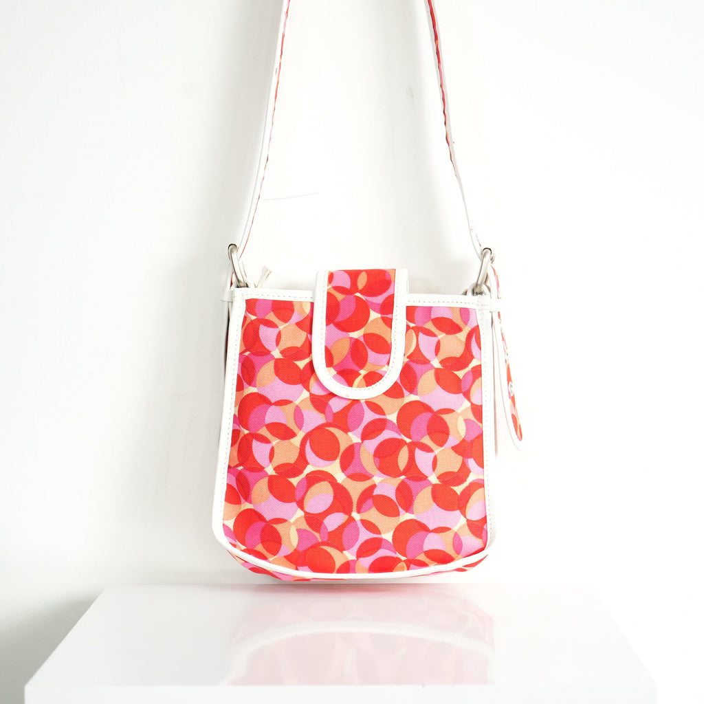 Celine Red Canvas White Leather Shoulder Bag