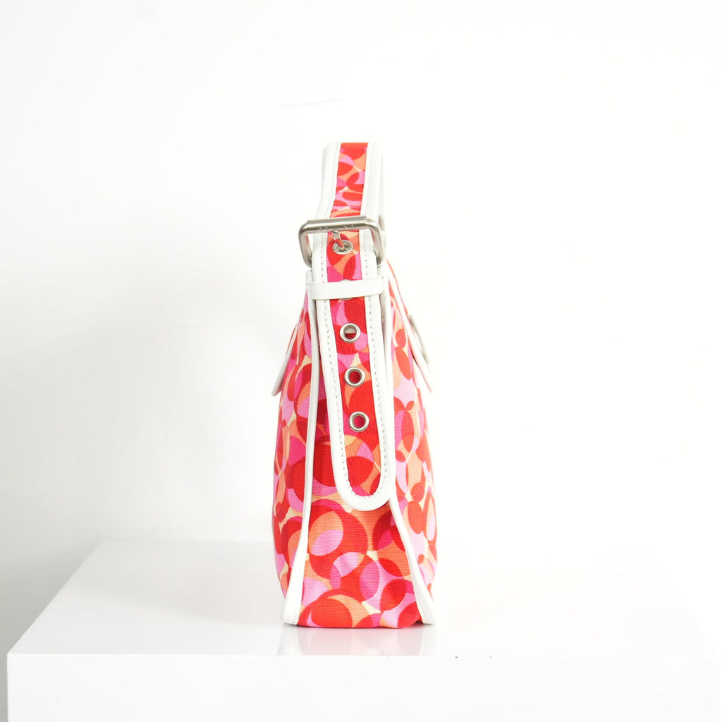 Celine Red Canvas White Leather Shoulder Bag