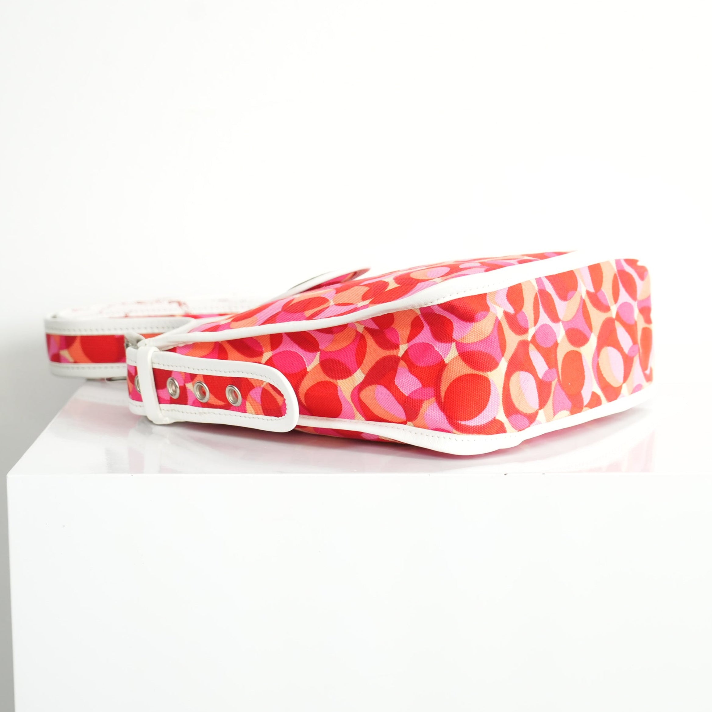 Celine Red Canvas White Leather Shoulder Bag