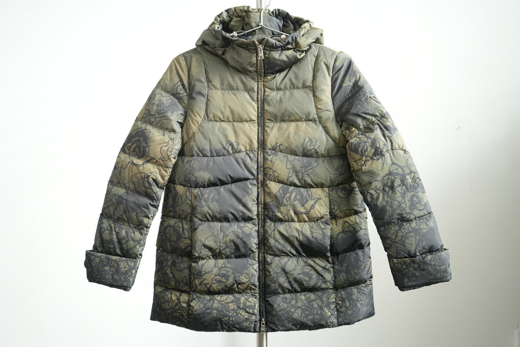 Prada Floral Camouflage Down Hooded Full Zip Puffer Jacket Size 38