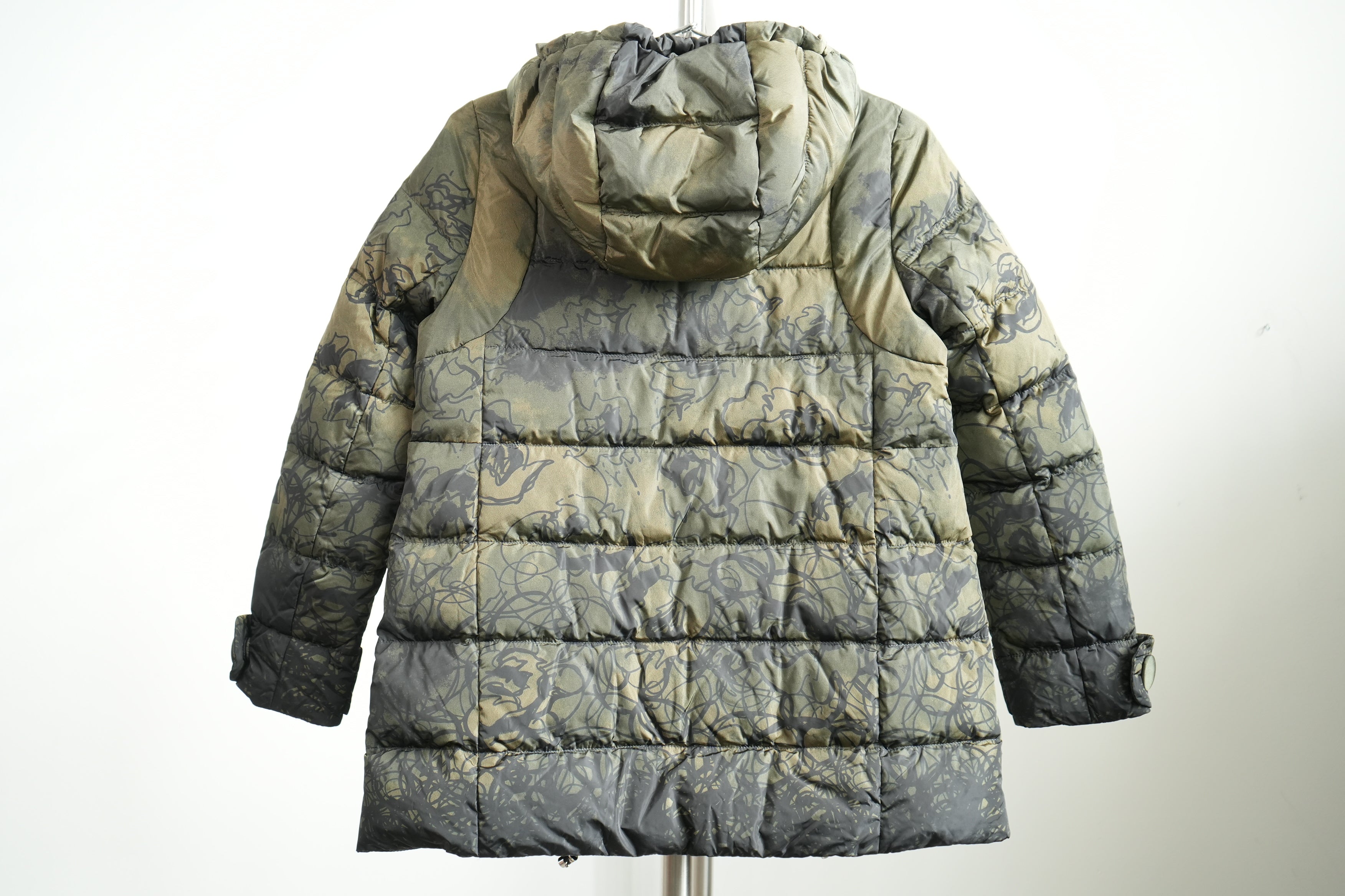 Prada Floral Camouflage Down Hooded Full Zip Puffer Jacket Size 38